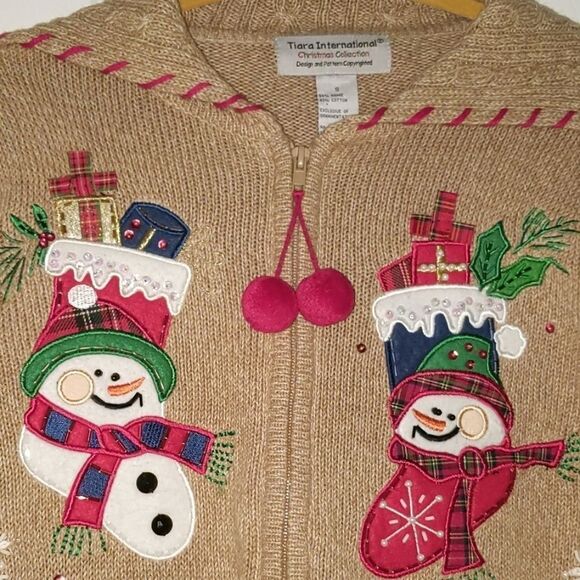 Tiara International snowman cardigan sweater Sz S - Picture 3 of 5